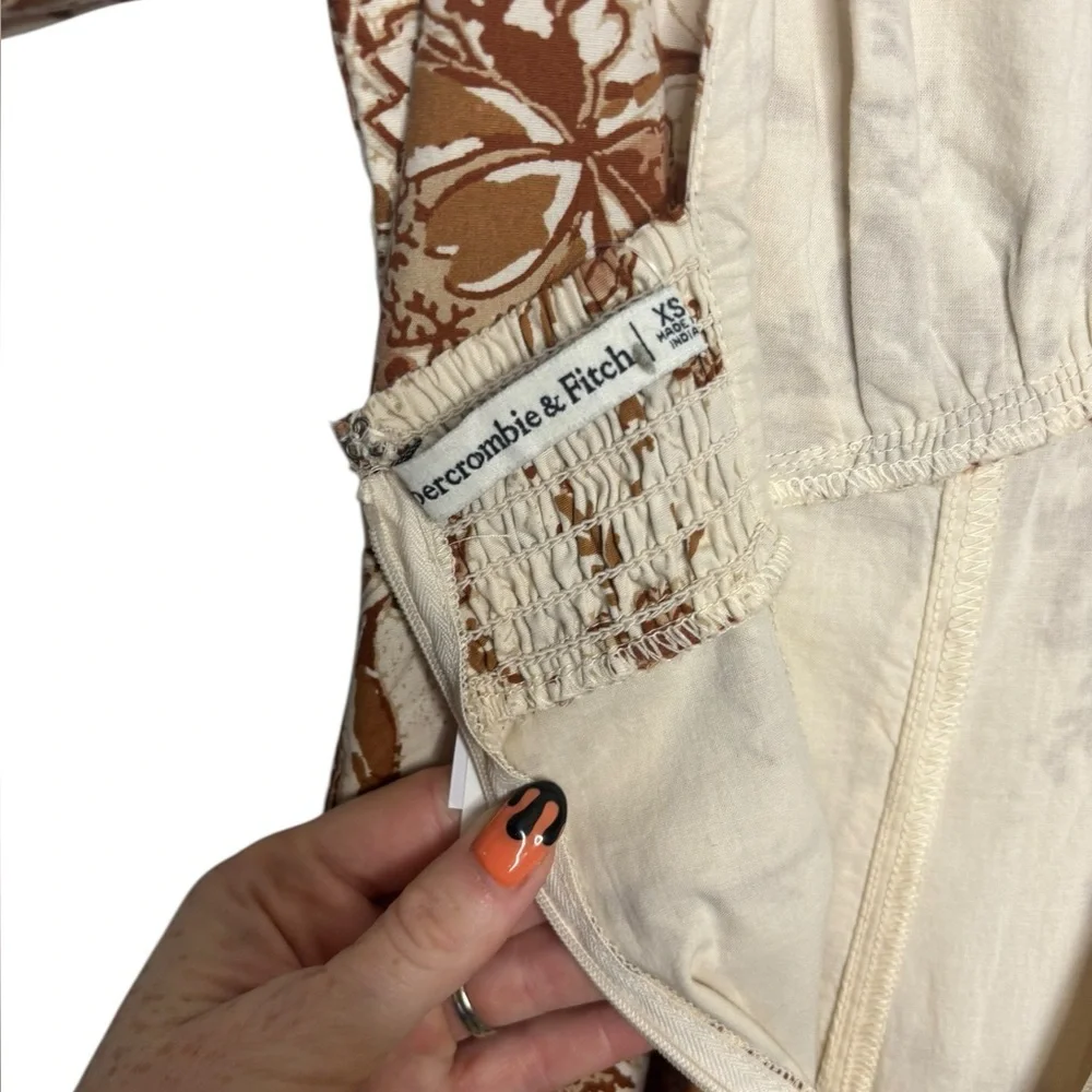 NEW Abercrombie and Fitch Cream Floral Printed Poplin Puff Sleeve Midi Dress XS